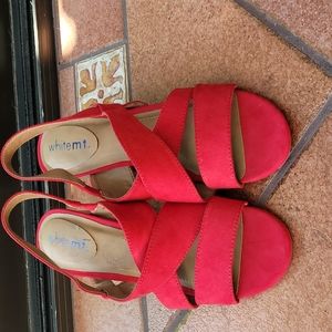 White Mt.  Red suede sandals